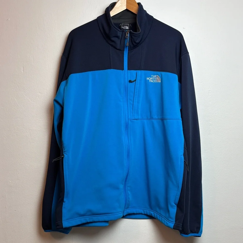 The North Face Men’s Softshell Fleece Lined Jacket Blue Color Block Full Zip XXL